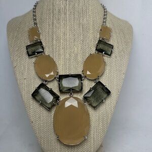 Kate Spade Hancock Park Gray & Beige Collar Necklace 17” Drop / 2” Extender EUC